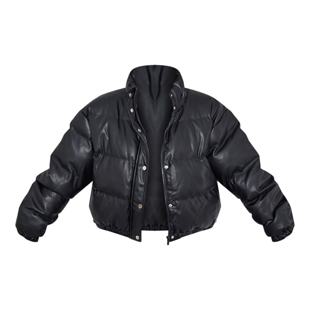 Faux leather shirt puffer coat